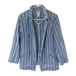 Chicos Womens Blue White Striped Career Blazer Size M 1